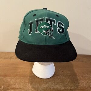 VTG 90s NY Jets Snapback Hat Eastport Team NFL Green Black‎ Helmet Logo OSFA